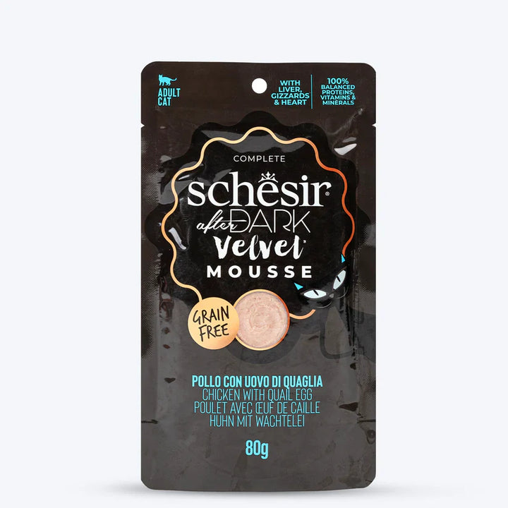 Schesir After Dark Velvet Mousse Chicken With Quail Egg Wet Food For Adult Cat - 80 gm